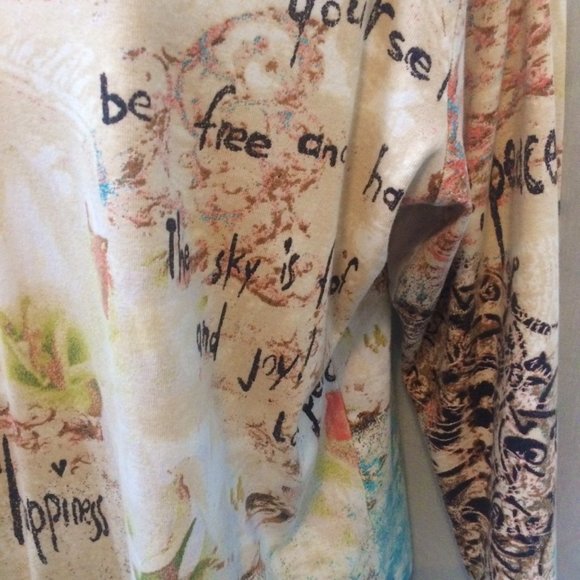 Chico's Love happiness Peace message shirt size 2 US sz Lg - Picture 2 of 5